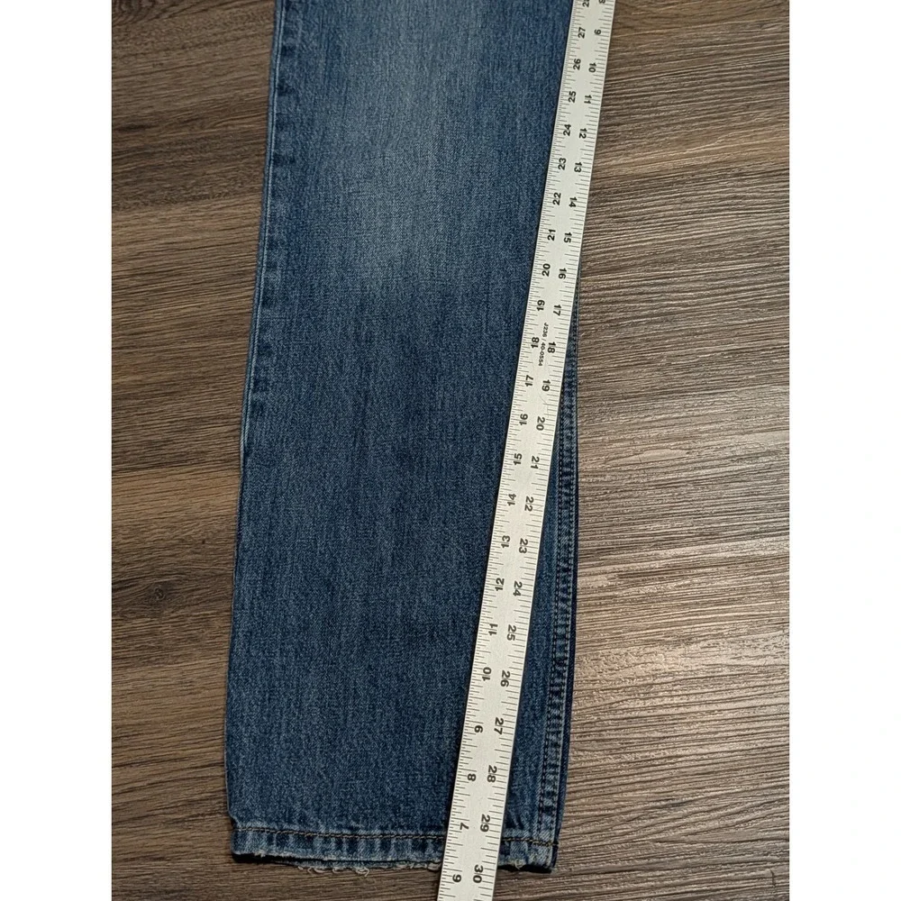 Levis Low Pro Straight Jeans Womens 25 Medium Wash Blue Denim Distressed Hem